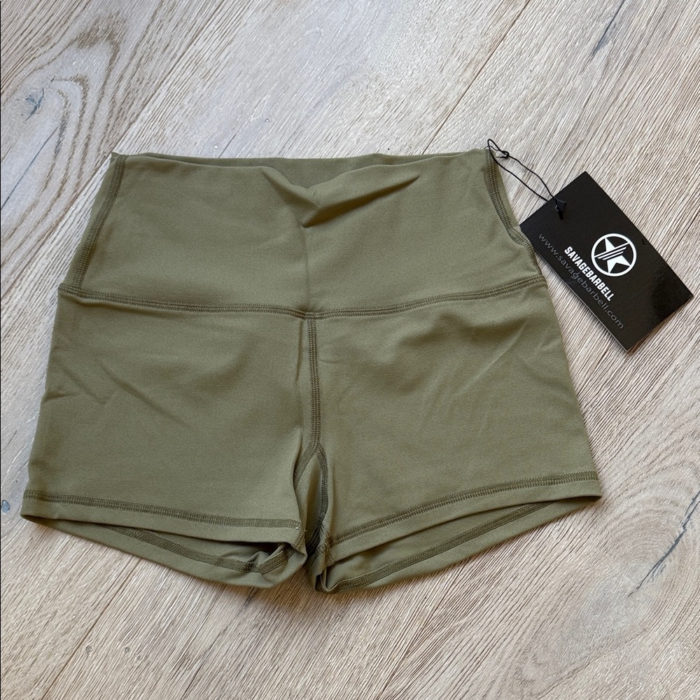 Savage barbell army green high rise booty shorts. New. Small
